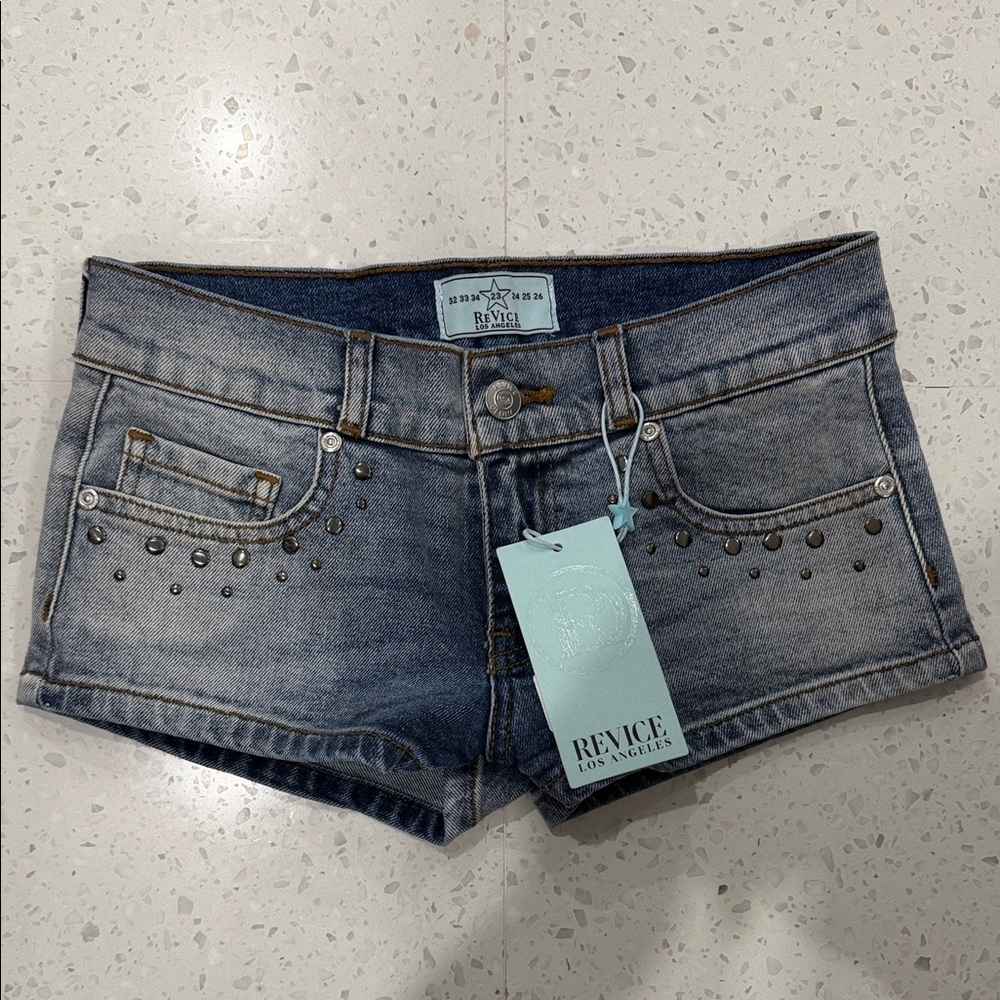 REVICE Studded Blue Jean Shorts